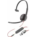 Hewlett Packard Poly Blackwire 3215 Monaural USB-C Headset +3.5mm Plug +USB-C/A Adapter