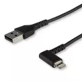 StarTech.com 2m / 6.6ft Angled Lightning to USB Cable - Heavy Duty MFI Certified Lightning Cable - Black - USB to Lightning (RUSBLTMM2MBR)