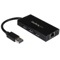 StarTech.com 3 Port Portable USB 3.0 Hub with Gigabit Ethernet Adapter NIC - Aluminum USB Hub w/ Cable - USB 3 Hub and Gigabit Network Adapter - Compact USB 3.0 Hub with GbE and Attached Cable