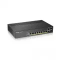 ZyXEL GS1920-8HPv2- 10 Port Smart Managed Switch 8x Gigabit Copper and 2x Gigabit dual pers.-hybrid mode- standalone/NebulaFlex Cloud- 130 Watt PoE- fanless